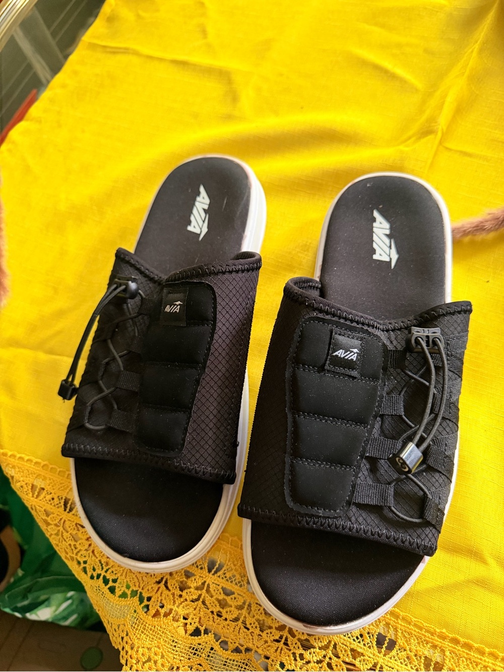 Avia Black Slide Sandals with White Soles